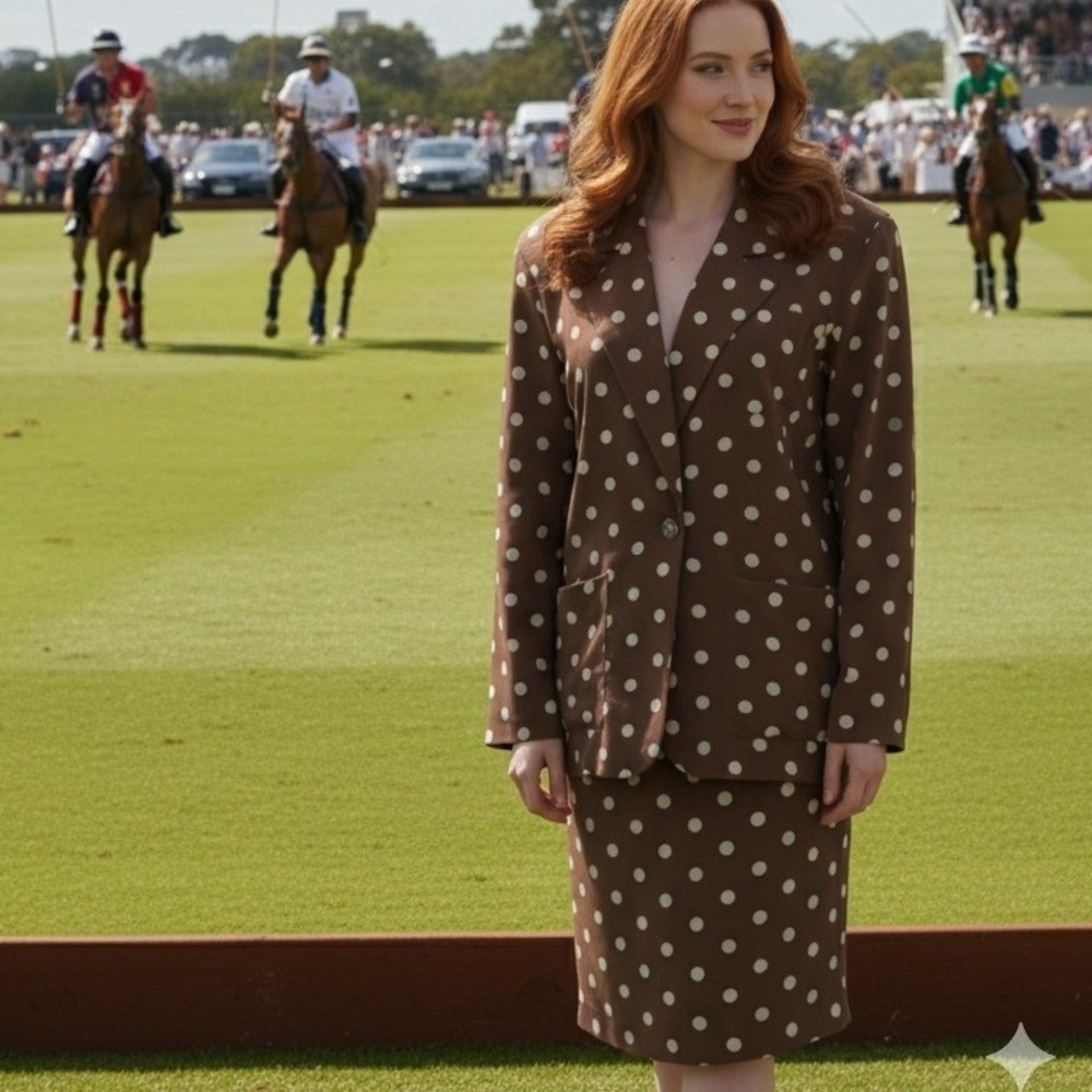 Vintage 90's Brown Polka Dot Skirt Suit Pretty Woman Julia Roberts Size 6 and 8